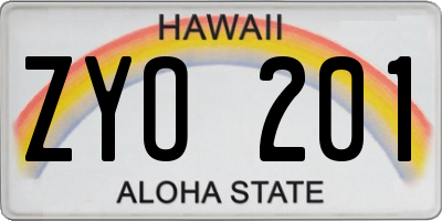 HI license plate ZYO201