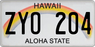 HI license plate ZYO204