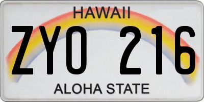 HI license plate ZYO216