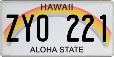 HI license plate ZYO221