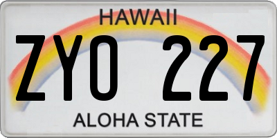 HI license plate ZYO227