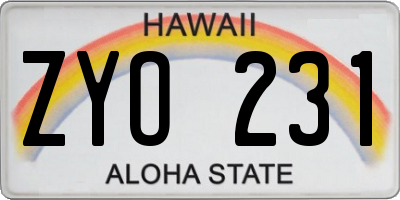 HI license plate ZYO231