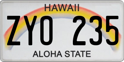 HI license plate ZYO235