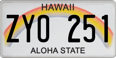 HI license plate ZYO251