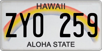 HI license plate ZYO259
