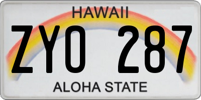 HI license plate ZYO287
