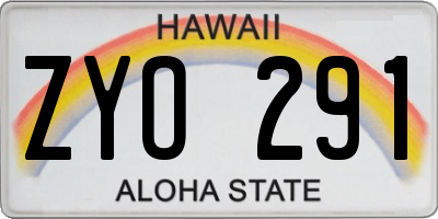 HI license plate ZYO291