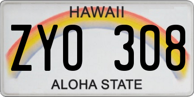 HI license plate ZYO308
