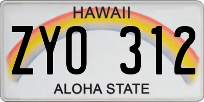 HI license plate ZYO312