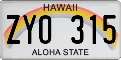 HI license plate ZYO315