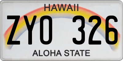 HI license plate ZYO326