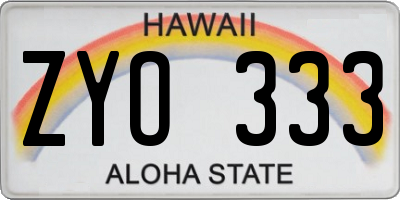 HI license plate ZYO333