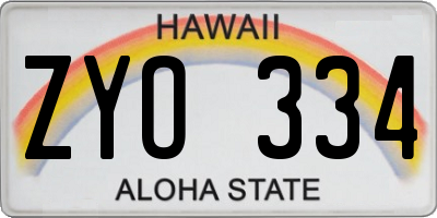 HI license plate ZYO334