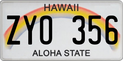HI license plate ZYO356