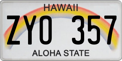 HI license plate ZYO357