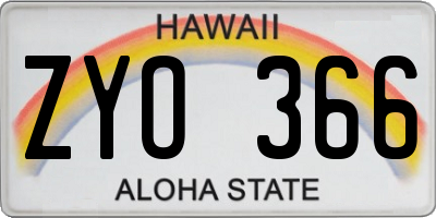 HI license plate ZYO366