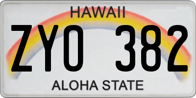 HI license plate ZYO382
