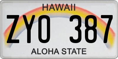 HI license plate ZYO387