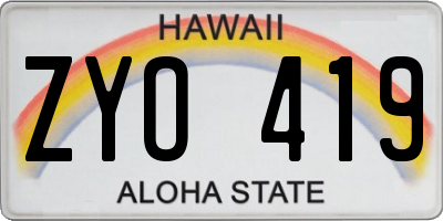 HI license plate ZYO419