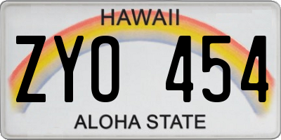 HI license plate ZYO454