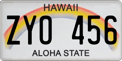 HI license plate ZYO456