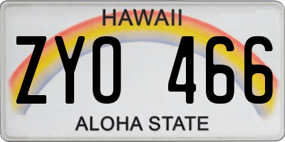 HI license plate ZYO466
