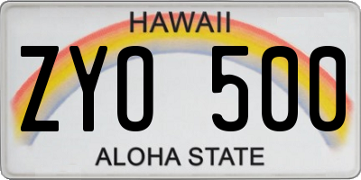 HI license plate ZYO500