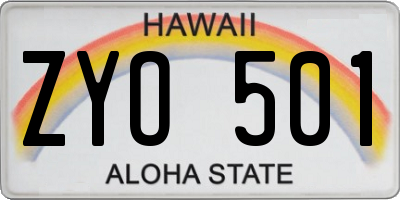 HI license plate ZYO501