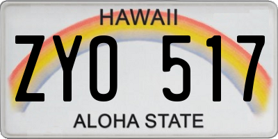 HI license plate ZYO517