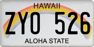 HI license plate ZYO526