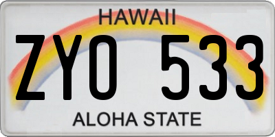 HI license plate ZYO533