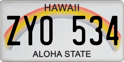 HI license plate ZYO534