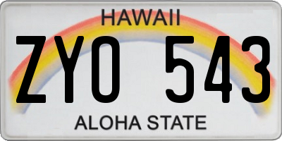 HI license plate ZYO543