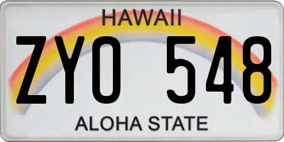 HI license plate ZYO548