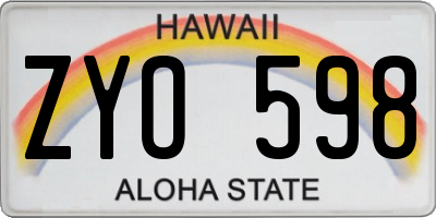 HI license plate ZYO598