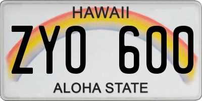 HI license plate ZYO600