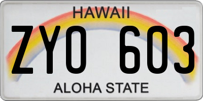 HI license plate ZYO603