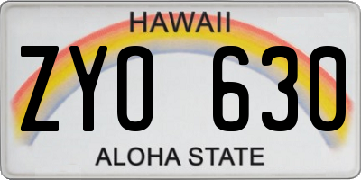 HI license plate ZYO630