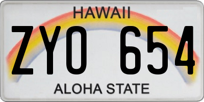 HI license plate ZYO654