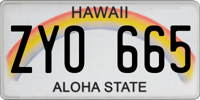 HI license plate ZYO665