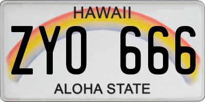 HI license plate ZYO666