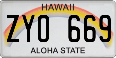 HI license plate ZYO669