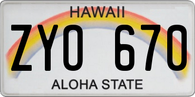 HI license plate ZYO670
