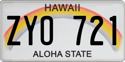 HI license plate ZYO721