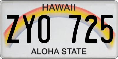 HI license plate ZYO725