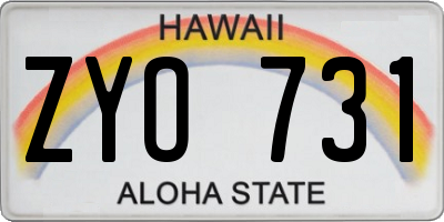 HI license plate ZYO731