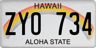 HI license plate ZYO734