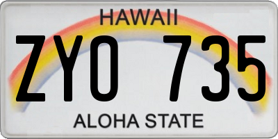HI license plate ZYO735