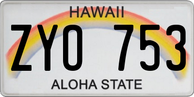 HI license plate ZYO753