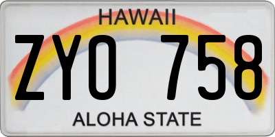 HI license plate ZYO758